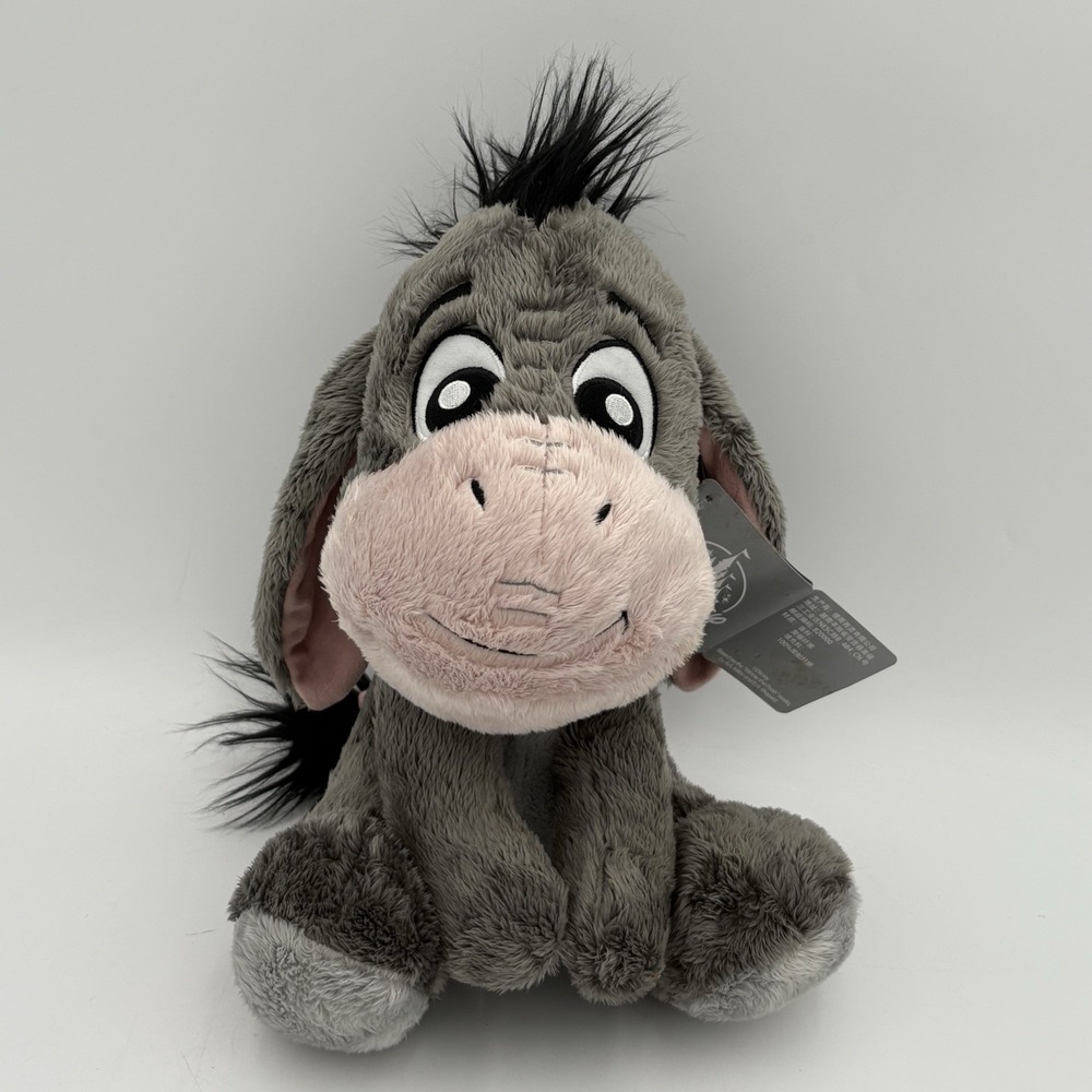 Disney Store Eeyore Plush 12" Stuffed Animal Winnie‎ the Pooh Gray Pink Bow Tail